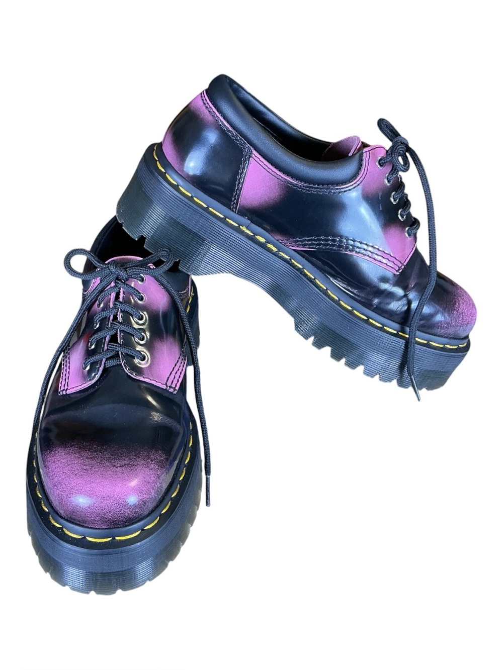 Dr. Martens Shoes Black Fondant Pink 8053 Quad Rub-Off Platform Oxfords Punk 8 - Picture 2 of 7